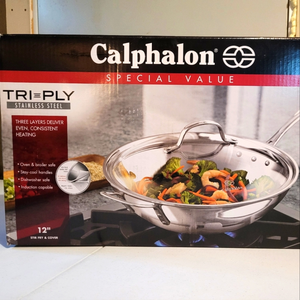 Calphalon Tri Ply Stainless Steel 12" stir fry & cover